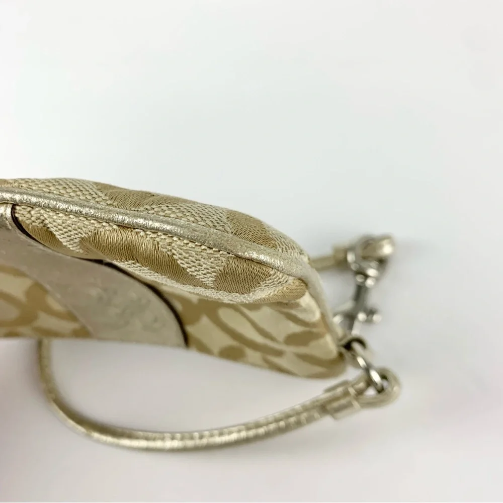 Coach Signature Print Metallic Wristlet Coin Card Wallet